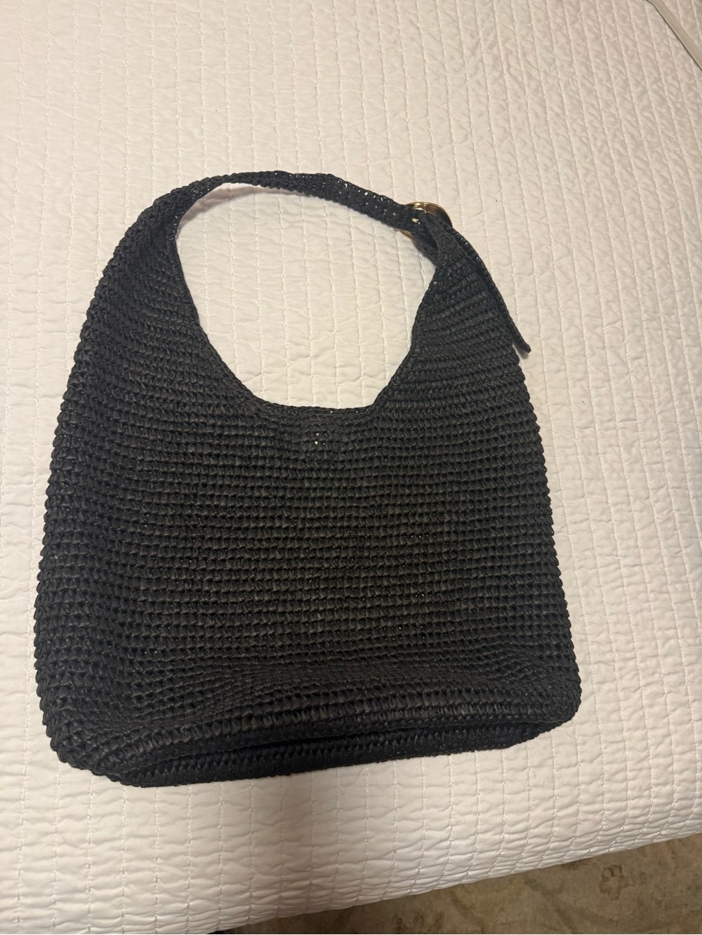 Anthropologie Black Love Knot Slouchy Raffia Shoulder Bag - Picture 2 of 7